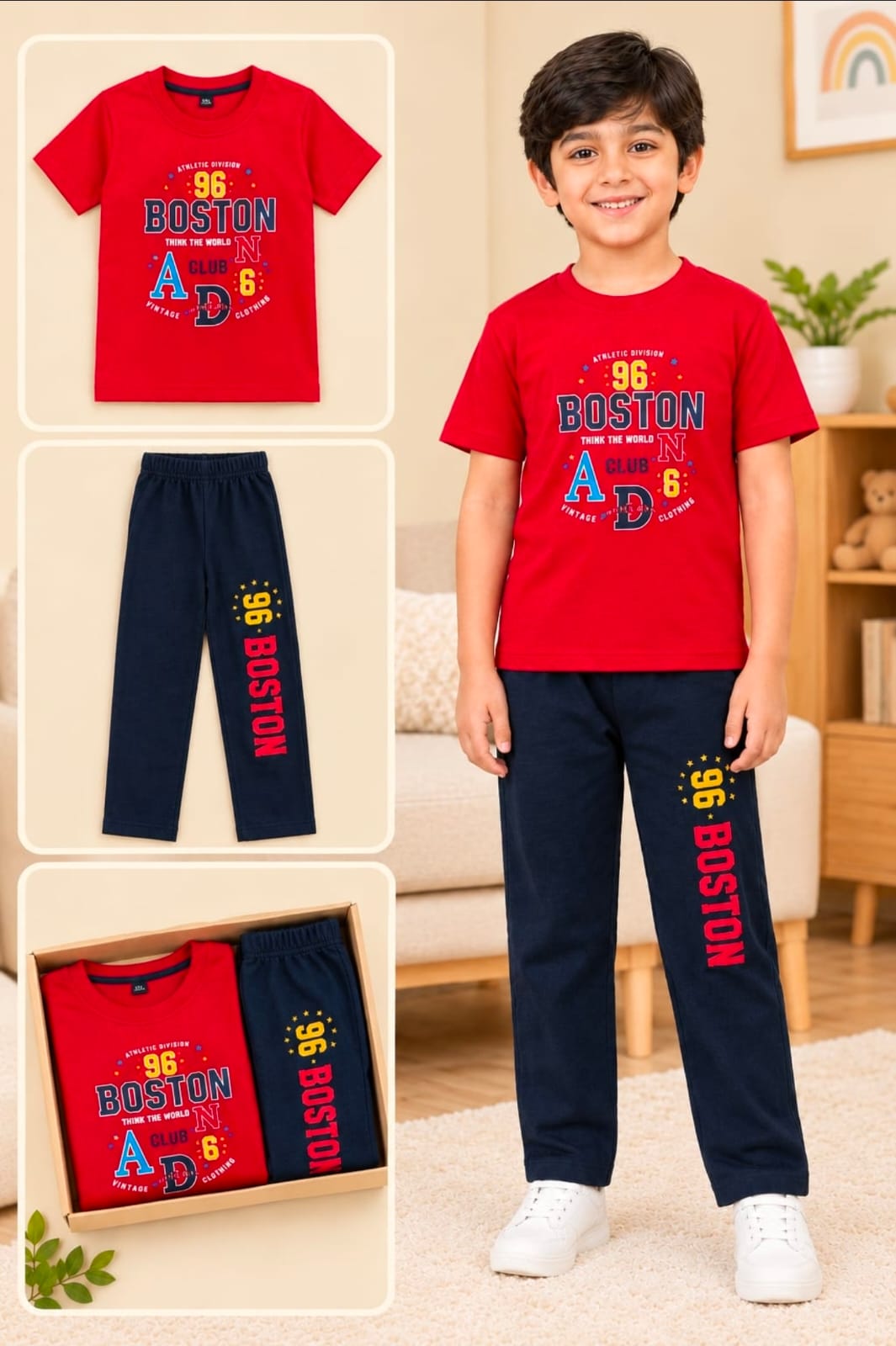 AS CUTEST BOYS  T SHIRT AND FULL PANT SET