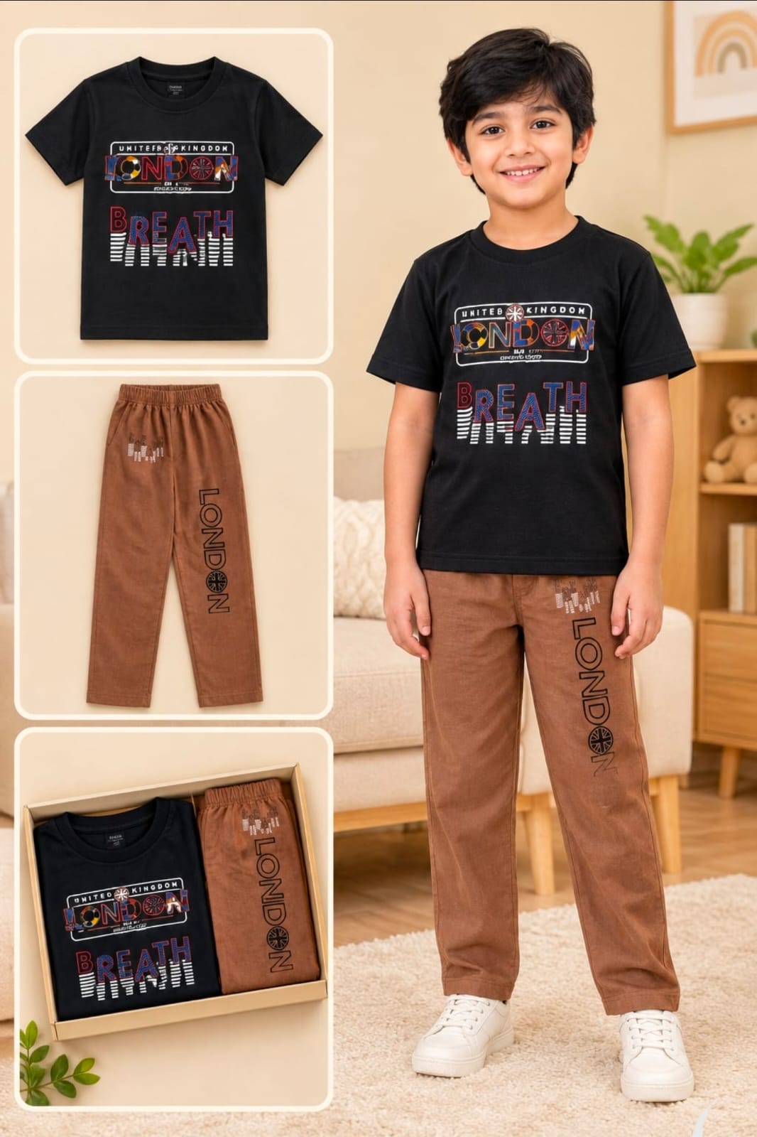 AS CUTEST BOYS  T SHIRT AND FULL PANT SET