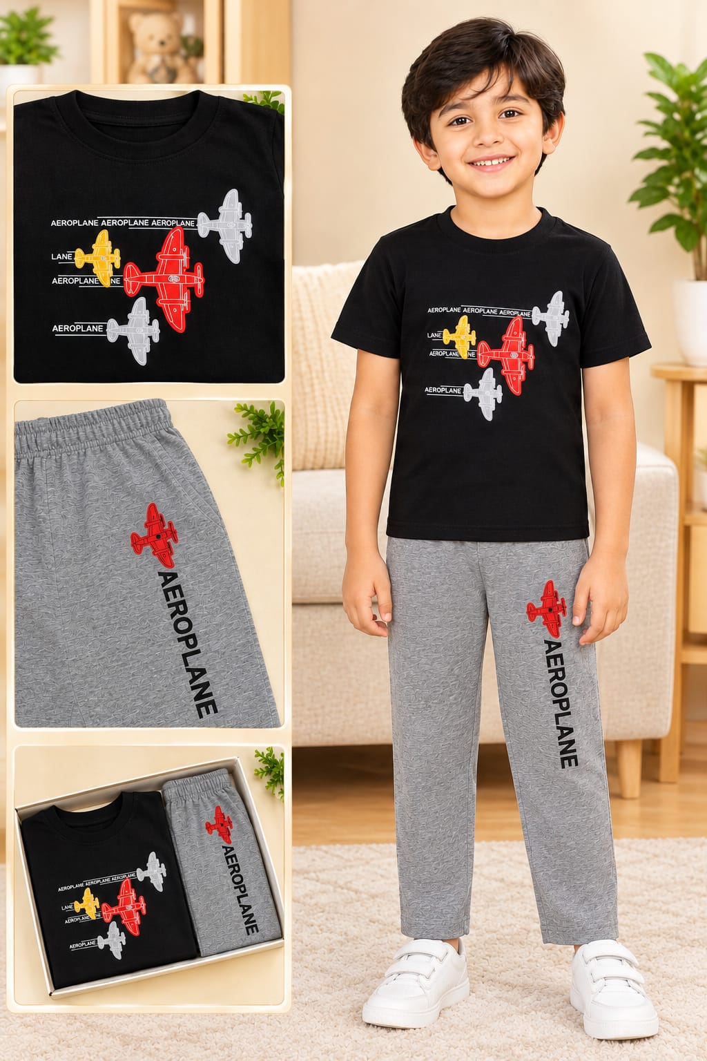 AS CUTEST BOYS  T SHIRT AND FULL PANT SET